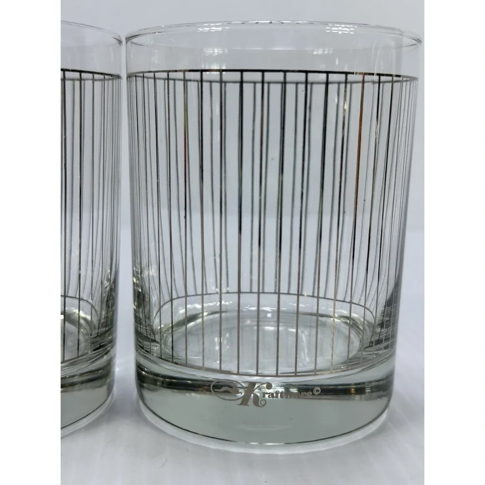 Vintage Kraftware Silver Pinstripe Pattern‎ Glasses Barware Bar Drink Ware